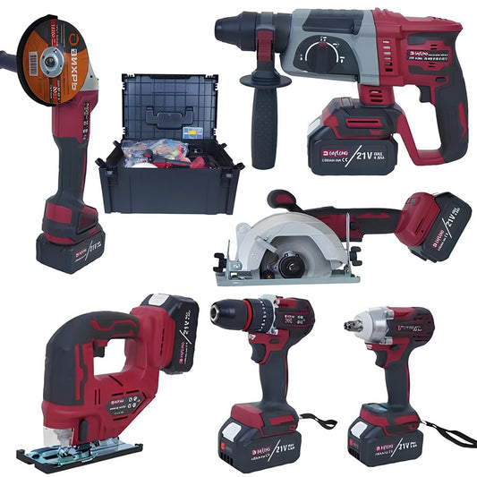DFL288 PRO 6lı Set - 4 Bataryalı Taşıma Çantalı – 80nm Şarjlı matkap + 600nm Torklu Bijon Sökme + Devir Ayarlı Taşlama + Kırıcı Delici Hilti + Sunta kesme + Dekupaj makinesi
