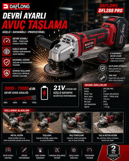 DFL288 PRO 6lı Set - 4 Bataryalı Taşıma Çantalı – 80nm Şarjlı matkap + 600nm Torklu Bijon Sökme + Devir Ayarlı Taşlama + Kırıcı Delici Hilti + Sunta kesme + Dekupaj makinesi