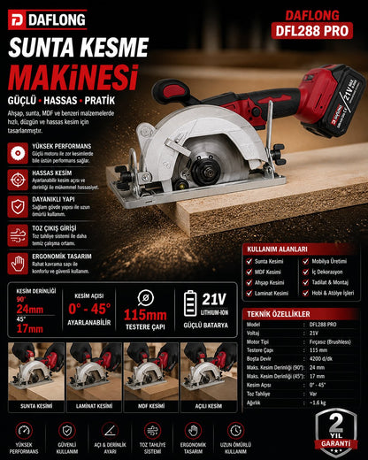 DFL288 PRO 6lı Set - 4 Bataryalı Taşıma Çantalı – 80nm Şarjlı matkap + 600nm Torklu Bijon Sökme + Devir Ayarlı Taşlama + Kırıcı Delici Hilti + Sunta kesme + Dekupaj makinesi