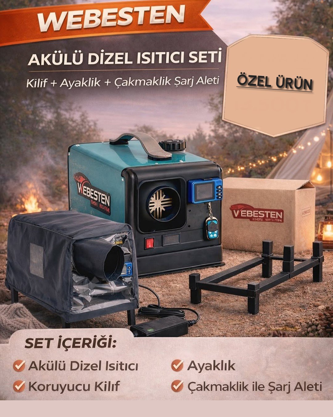 WEBESTEN WBS001 Akü Entegreli Çanta Tipi Dizel Isıtıcı (12V - 24V - 220V / Bluetoothlu)