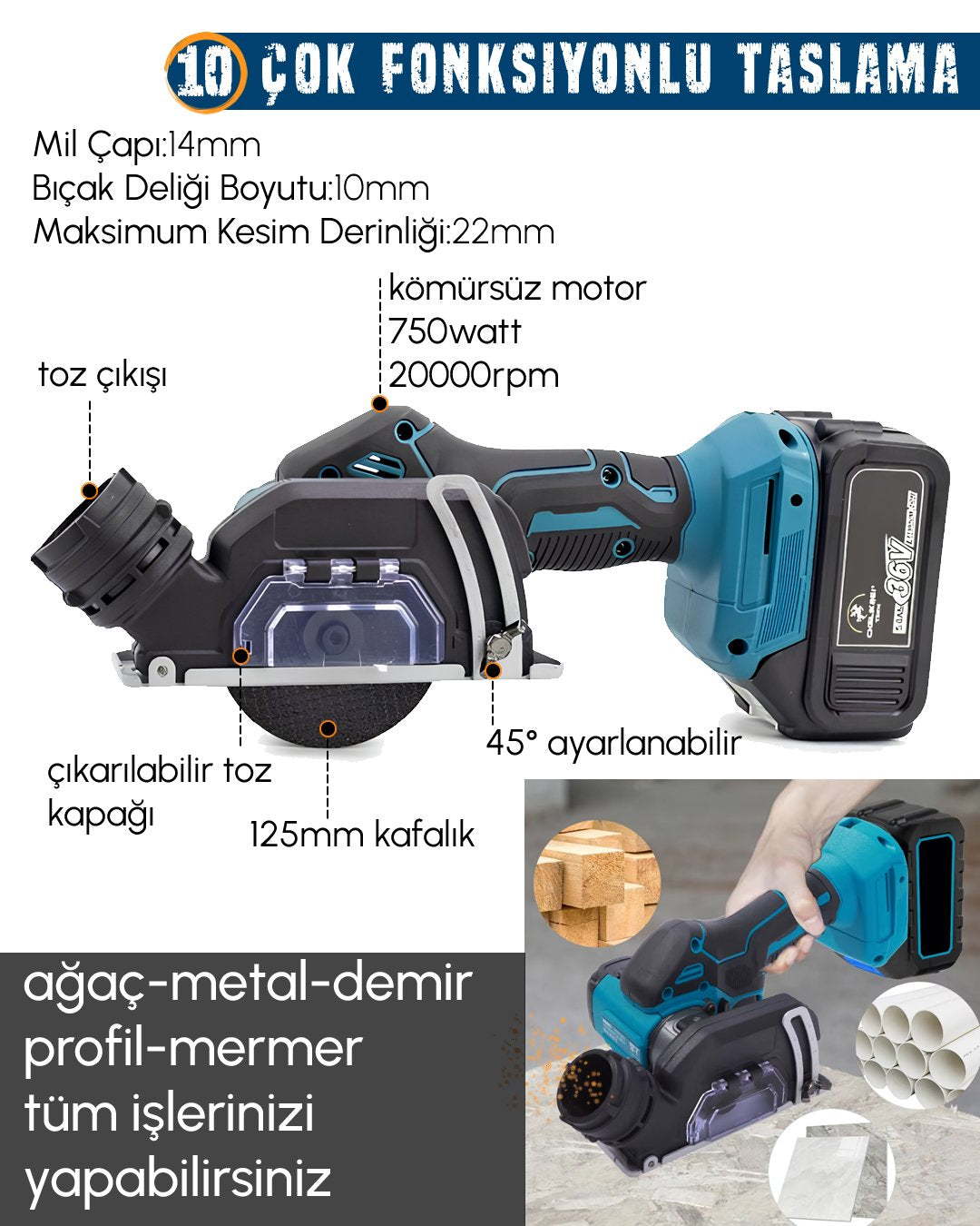CHELİKBEİ EEA389 Akülü 10 LU Set (Led Işık +Lazer Metre +Somun Sıkma + Dekupaj + Oto Yıkama + Sunta Kesme + Darbeli Vidalama + Spral + Kırıcı Delici Matkap + Çok Fonksiyonlu Taşlama)