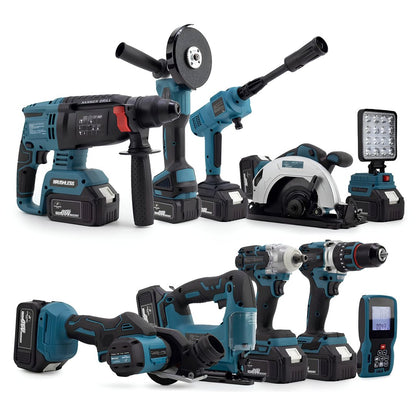 CHELİKBEİ EEA389 Akülü 10 LU Set (Led Işık +Lazer Metre +Somun Sıkma + Dekupaj + Oto Yıkama + Sunta Kesme + Darbeli Vidalama + Spral + Kırıcı Delici Matkap + Çok Fonksiyonlu Taşlama)